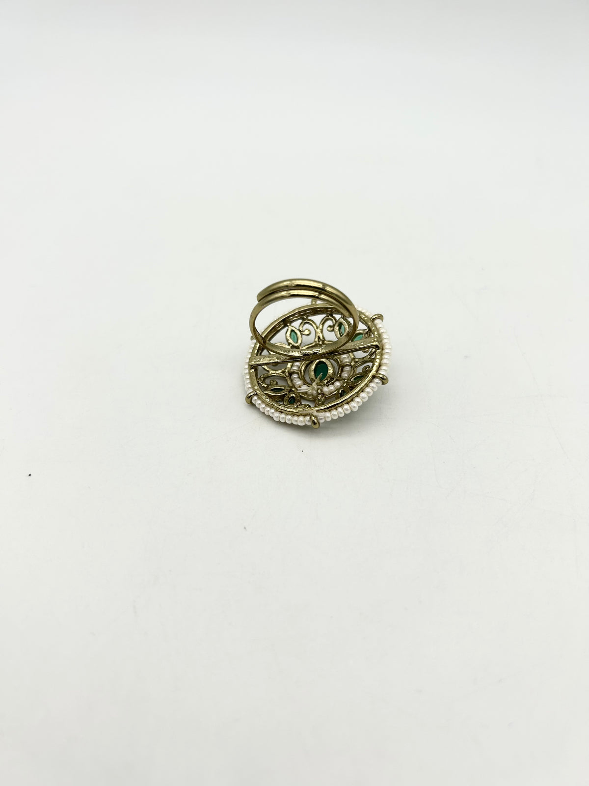 AM802 Gold and Green adjustable ring polki