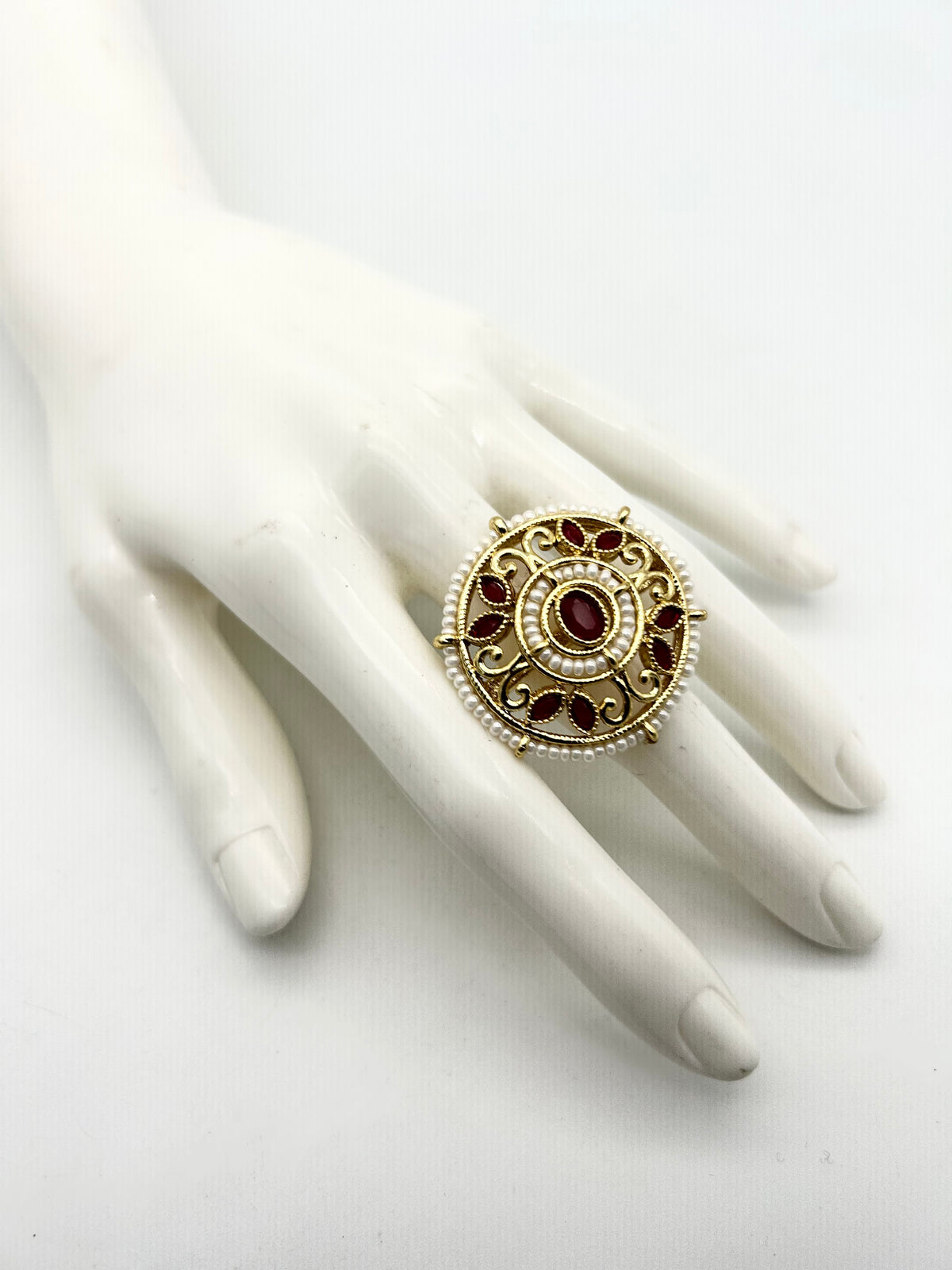 AM802 Gold and Maroon adjustable ring polki