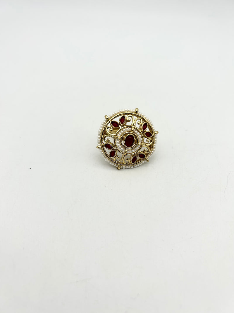 AM802 Gold and Maroon adjustable ring polki