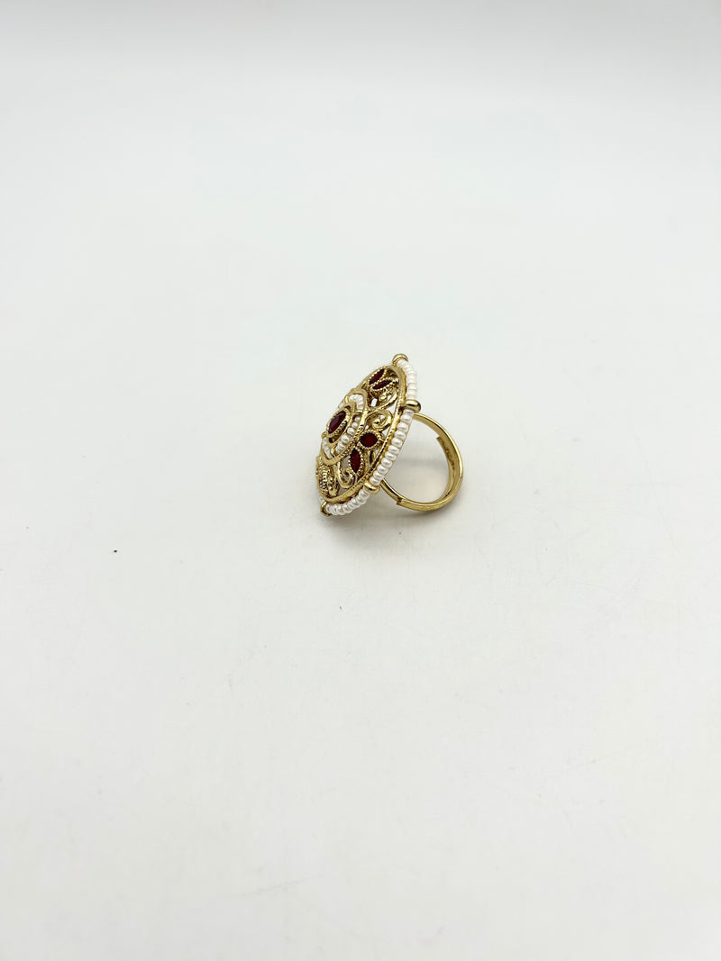 AM802 Gold and Maroon adjustable ring polki