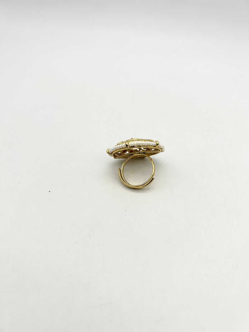 AM802 Gold and Maroon adjustable ring polki