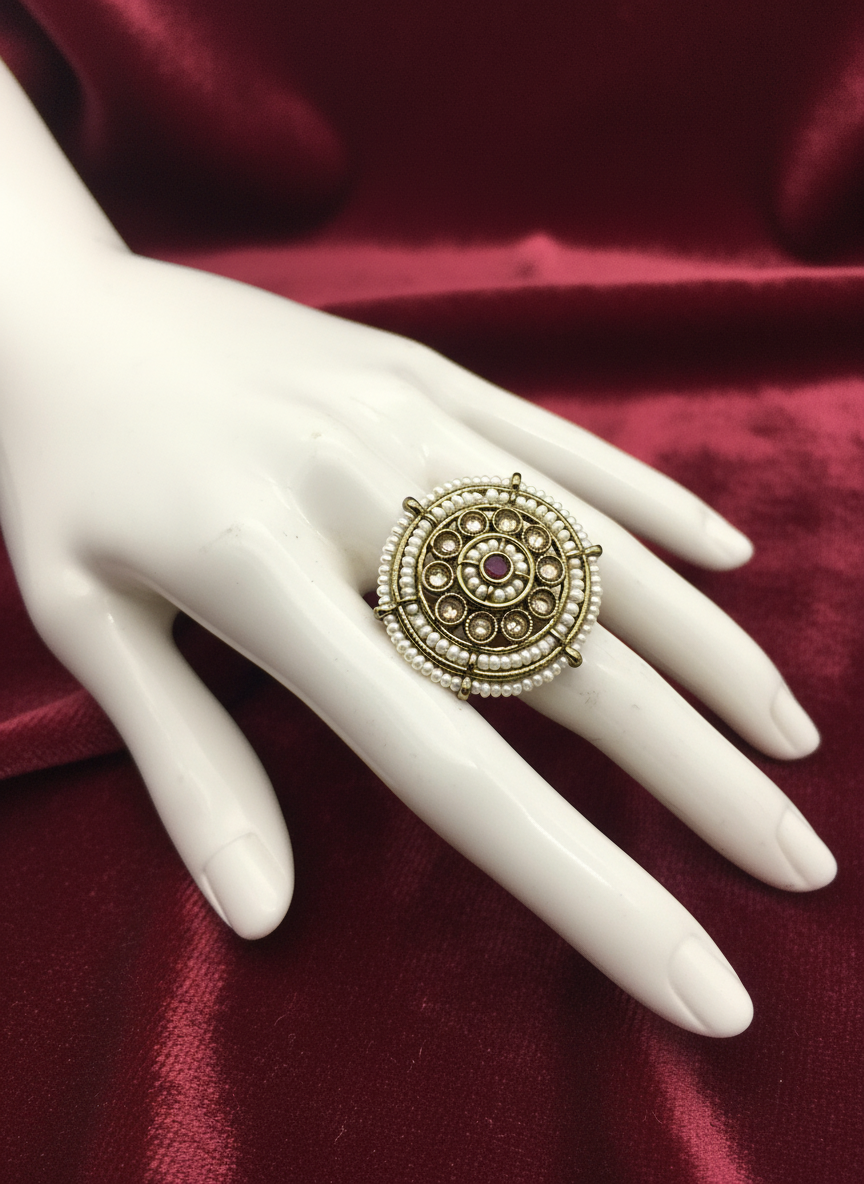 AM806 Gold and Pink adjustable ring polki