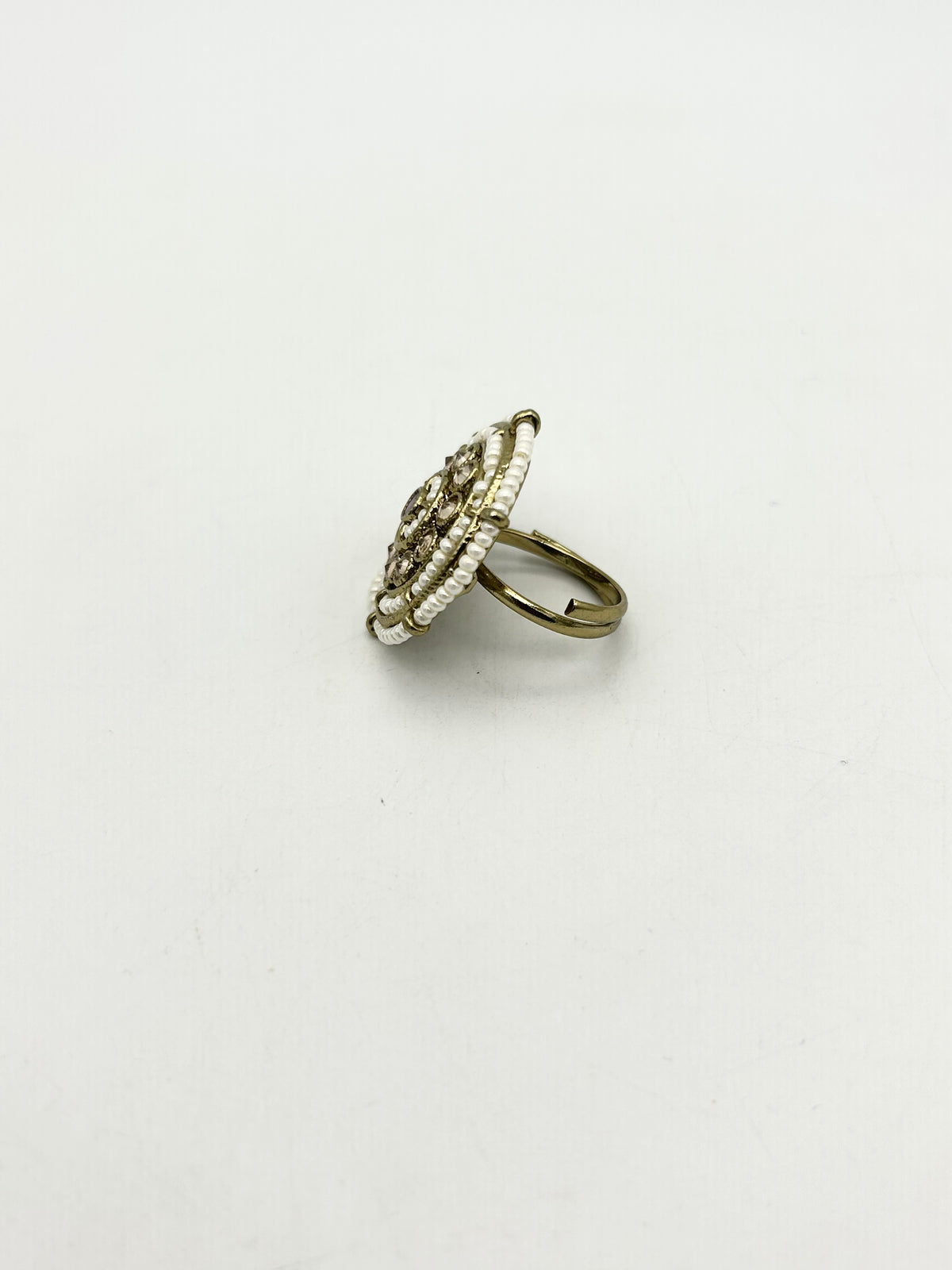 AM806 Gold and Pink adjustable ring polki