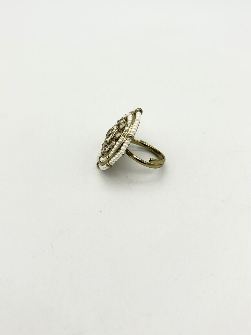 AM806 Gold and Pink adjustable ring polki