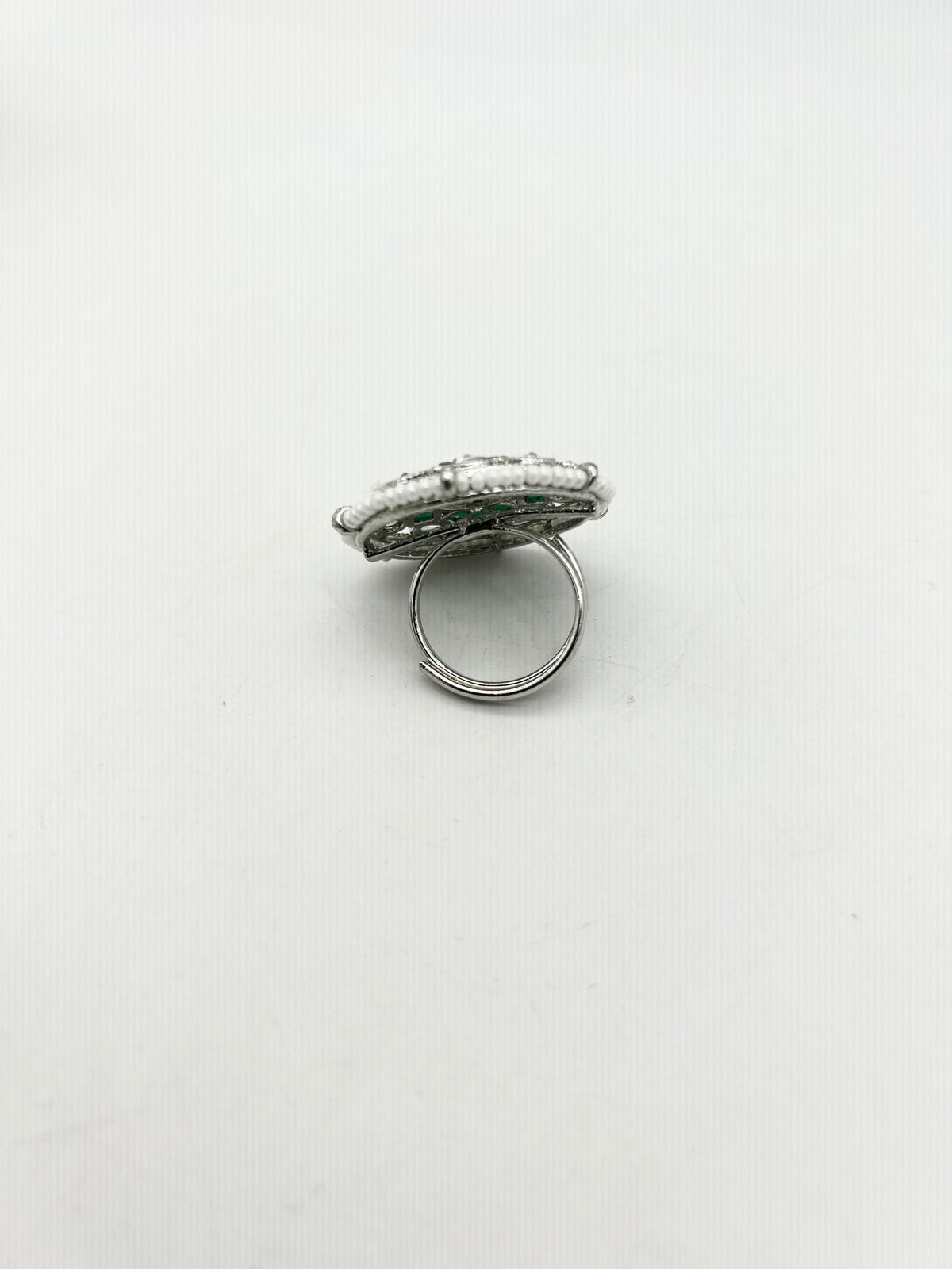 AM801 Silver and Green adjustable ring polki