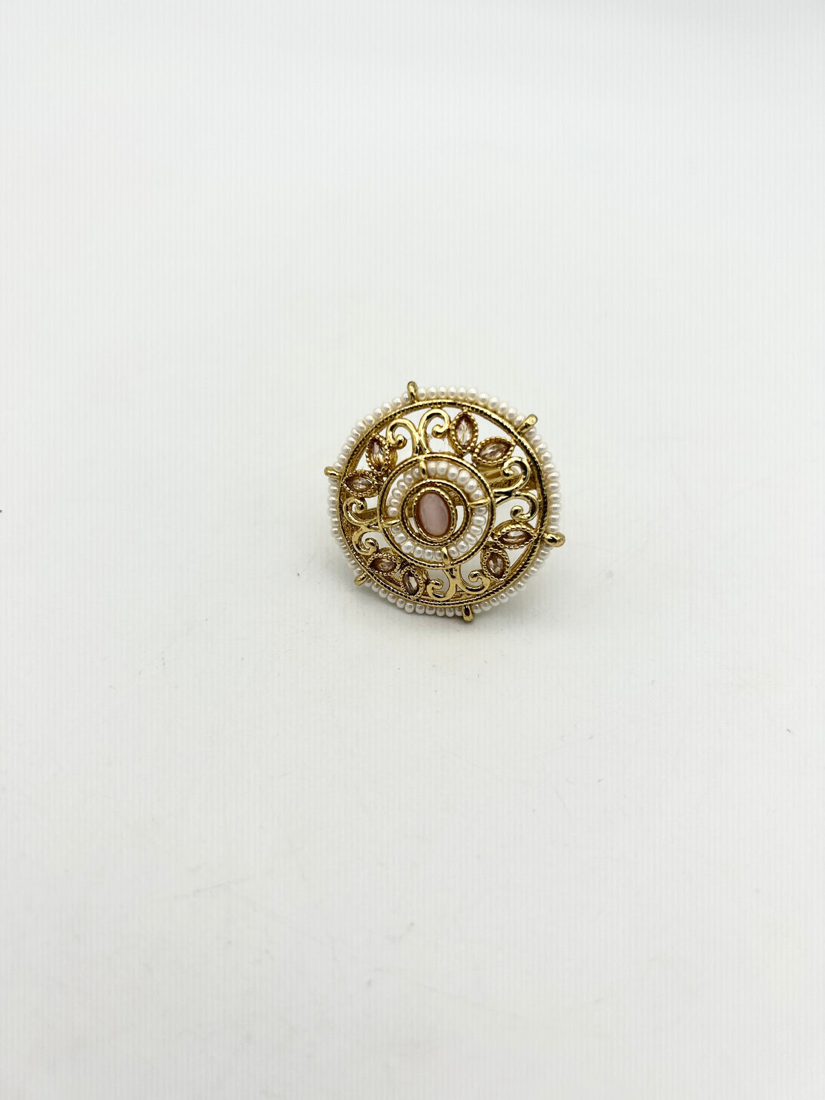 AM802 Gold and peach adjustable ring polki