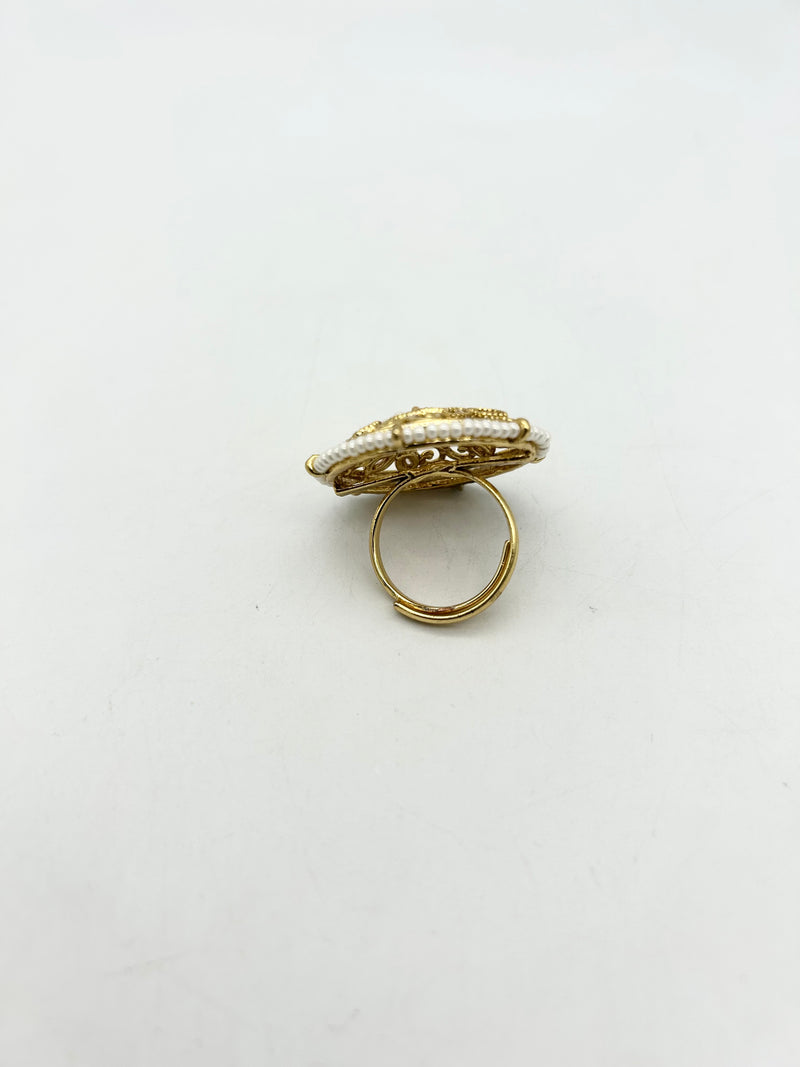 AM802 Gold and peach adjustable ring polki