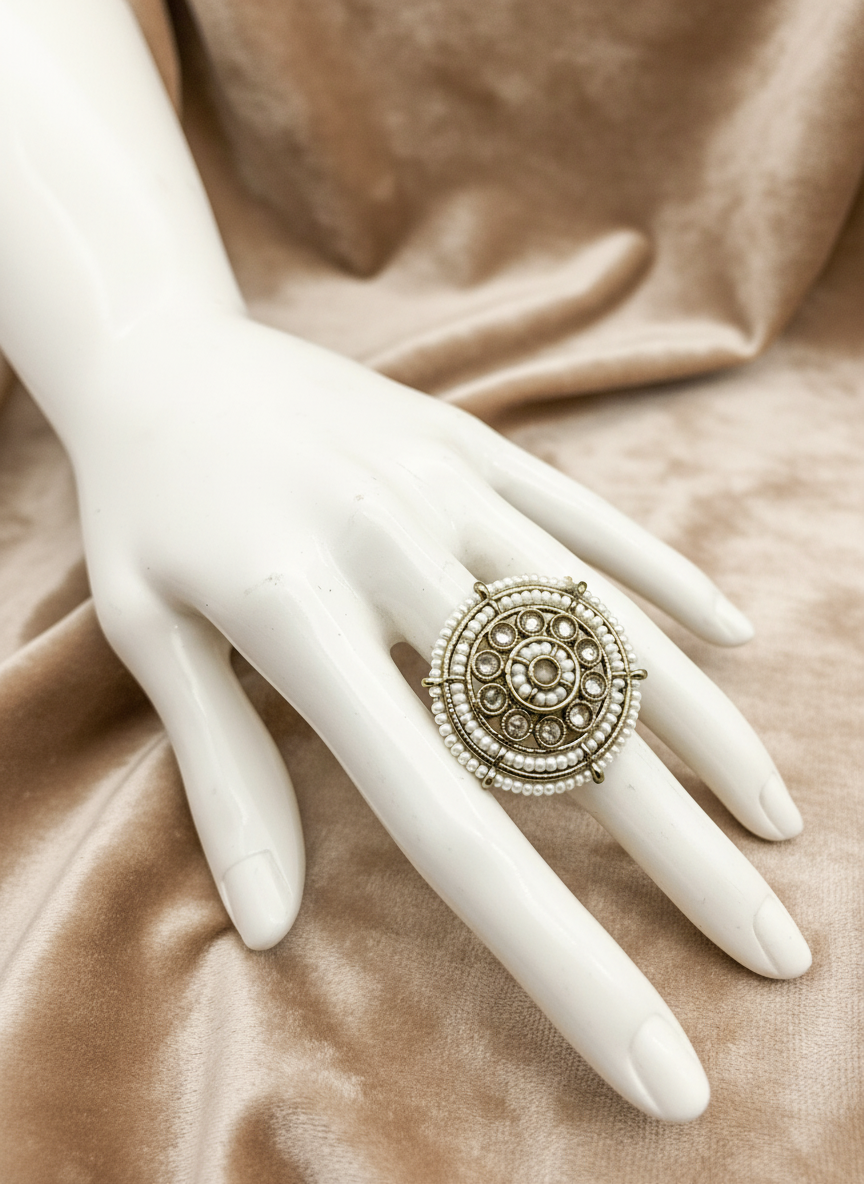 AM806 Gold adjustable ring polki