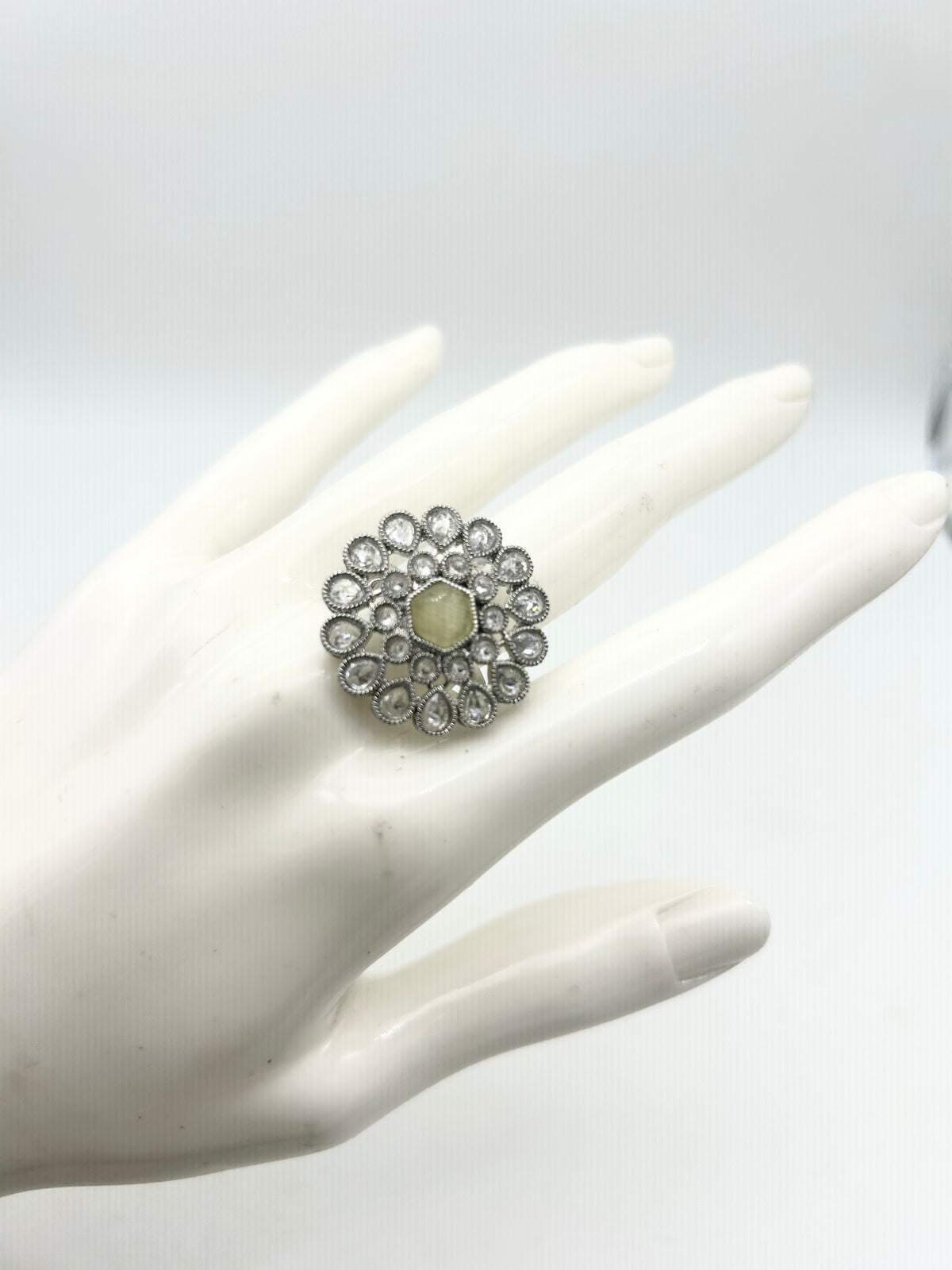 AM807 Silver and Yellow adjustable ring polki
