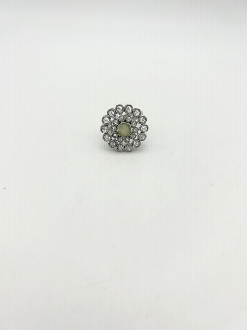 AM807 Silver and Yellow adjustable ring polki