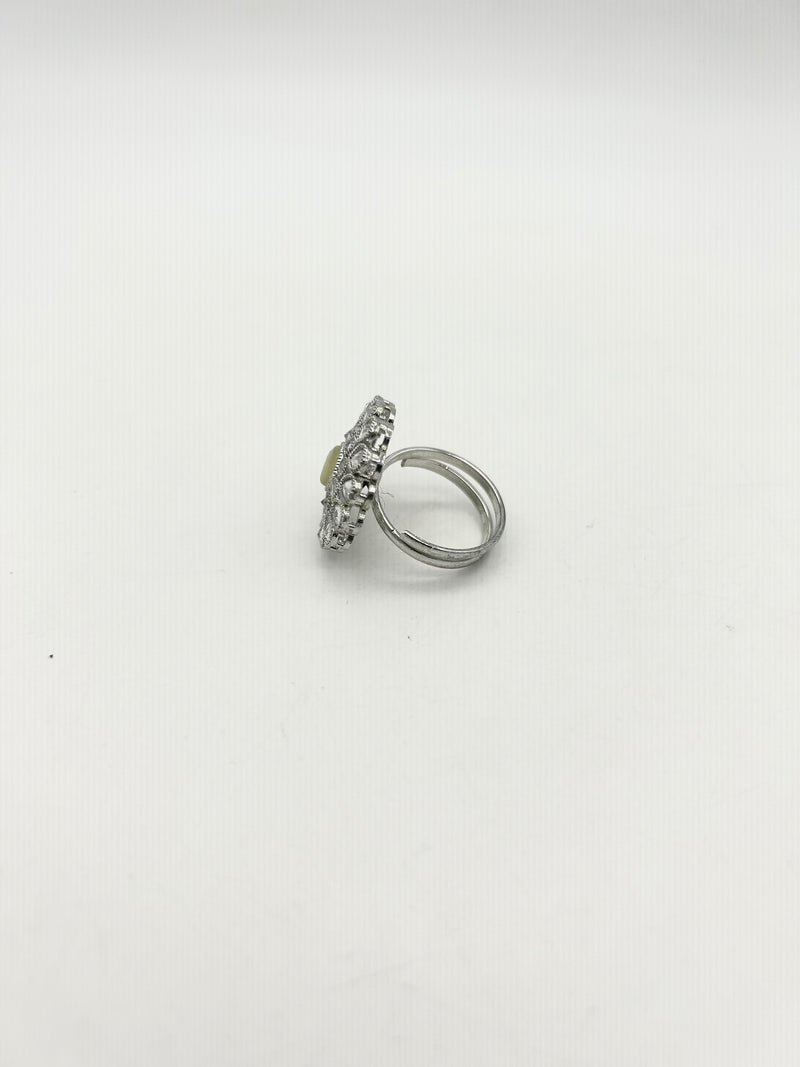 AM807 Silver and Yellow adjustable ring polki