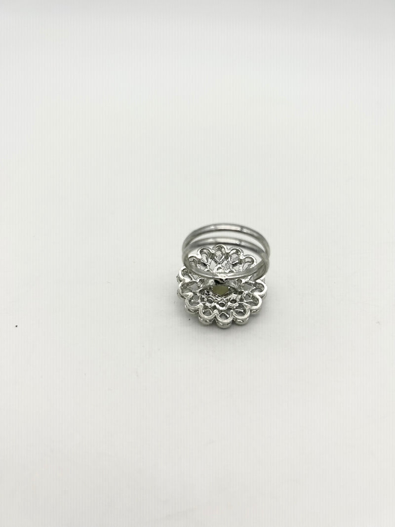 AM807 Silver and Yellow adjustable ring polki