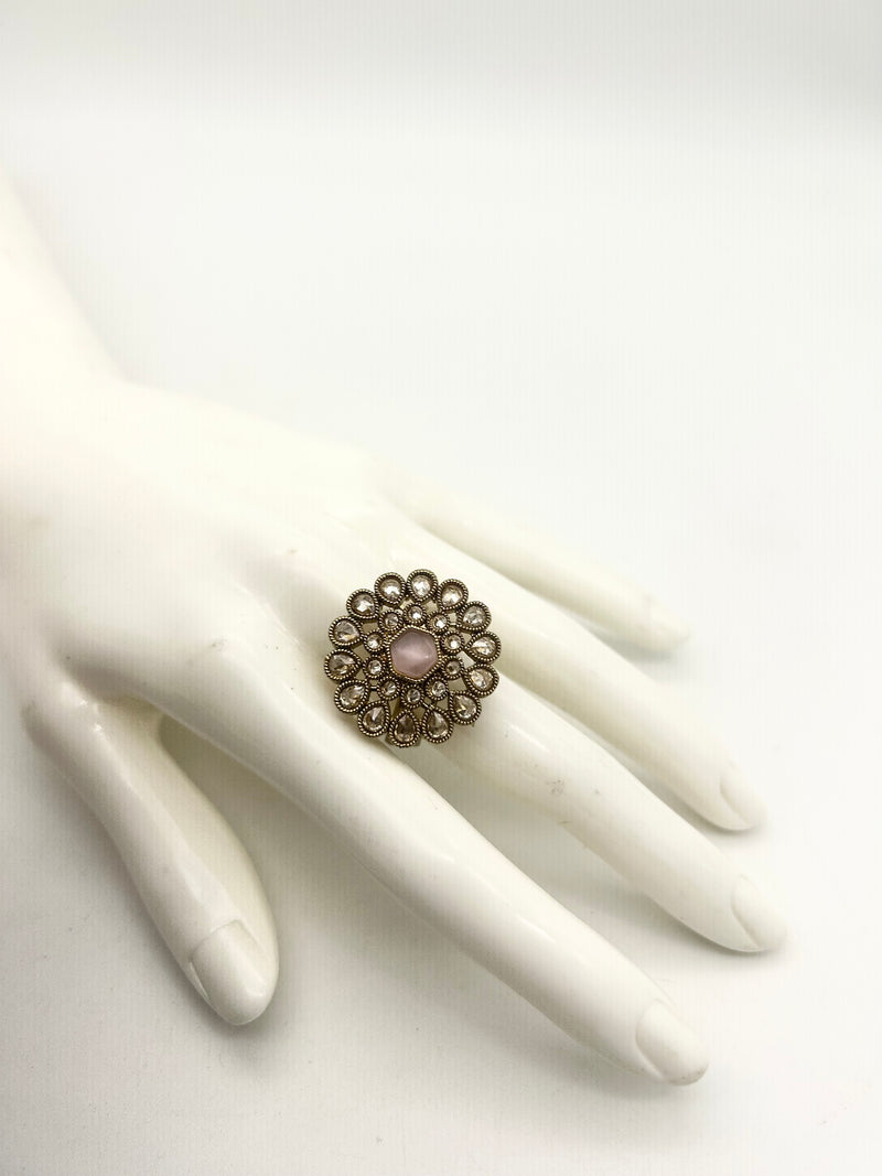 AM807 Gold and Pink adjustable polki ring