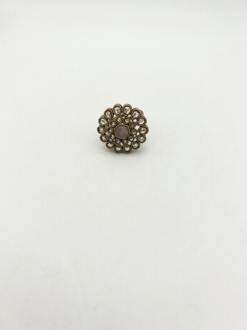 AM807 Gold and Pink adjustable polki ring