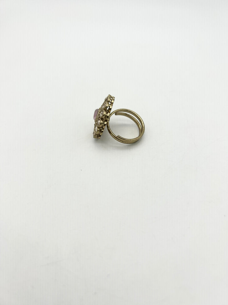 AM807 Gold and Pink adjustable polki ring