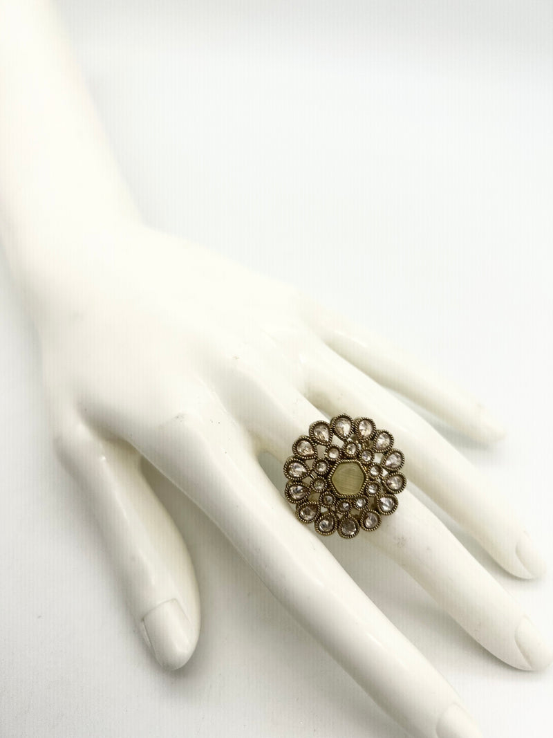 AM807 Gold and Yellow adjustable ring polki