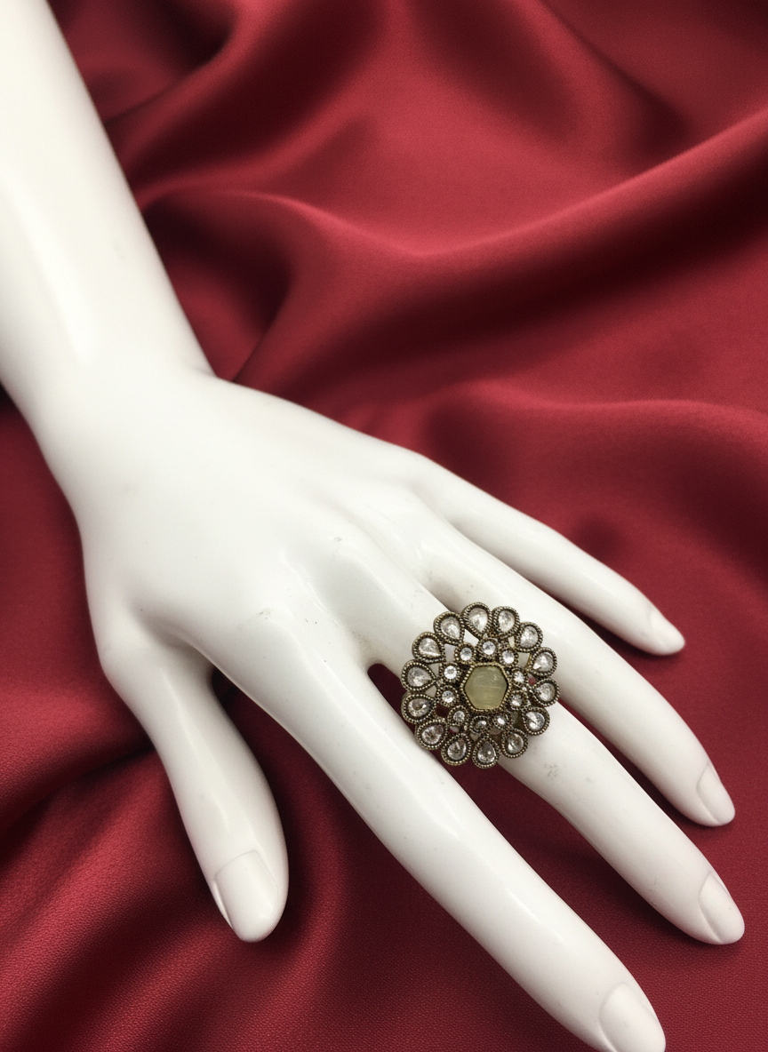 AM807 Gold and Yellow adjustable ring polki