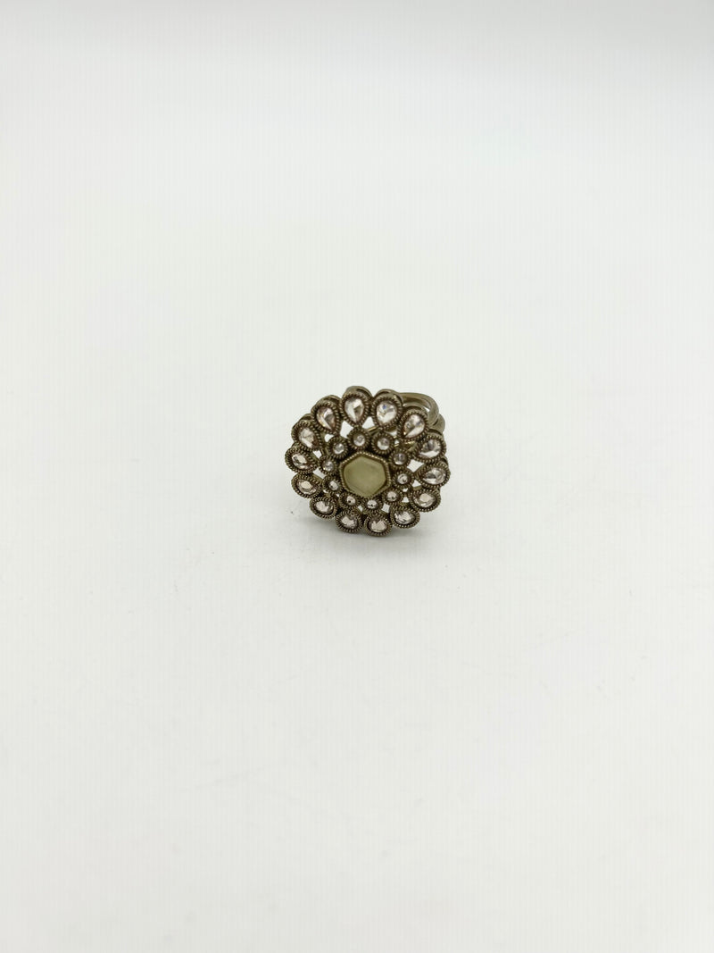 AM807 Gold and Yellow adjustable ring polki