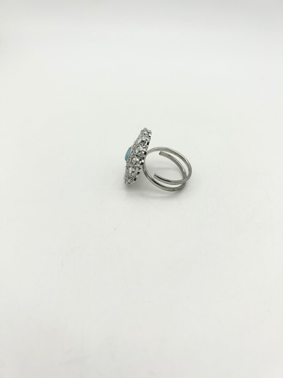 AM807 Silver and Blue adjustable polki ring