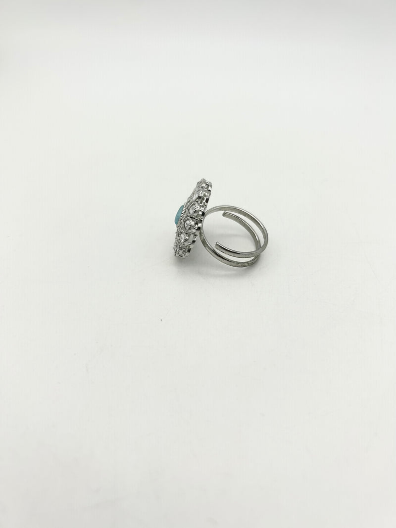 AM807 Silver and Blue adjustable polki ring