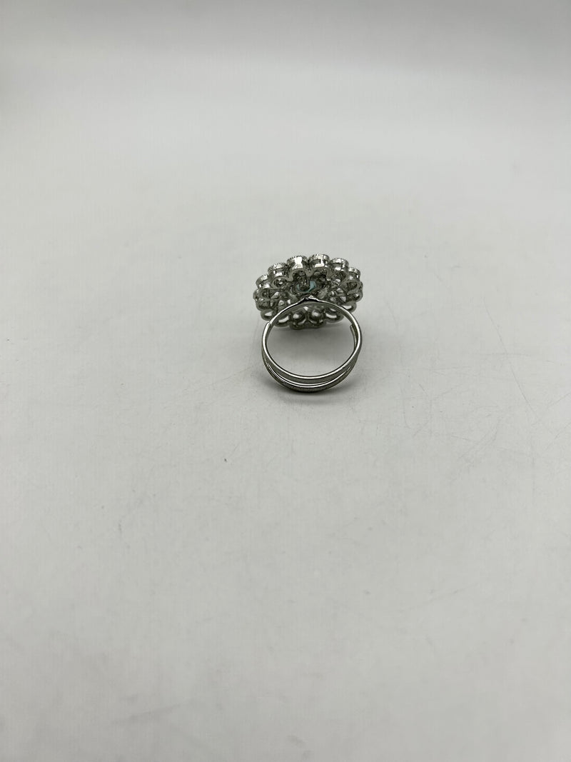 AM807 Silver and Blue adjustable polki ring