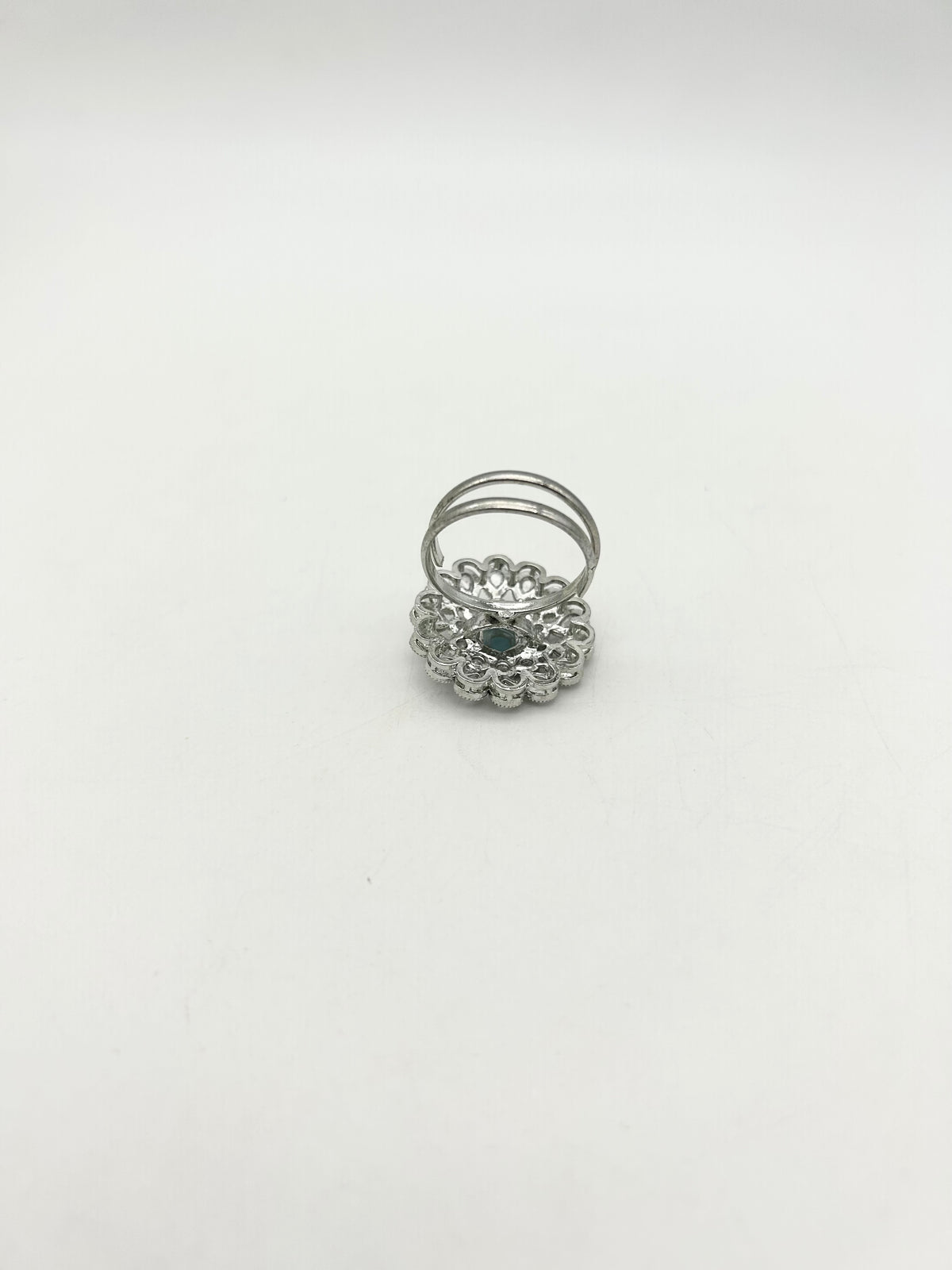 AM807 Silver and Blue adjustable polki ring
