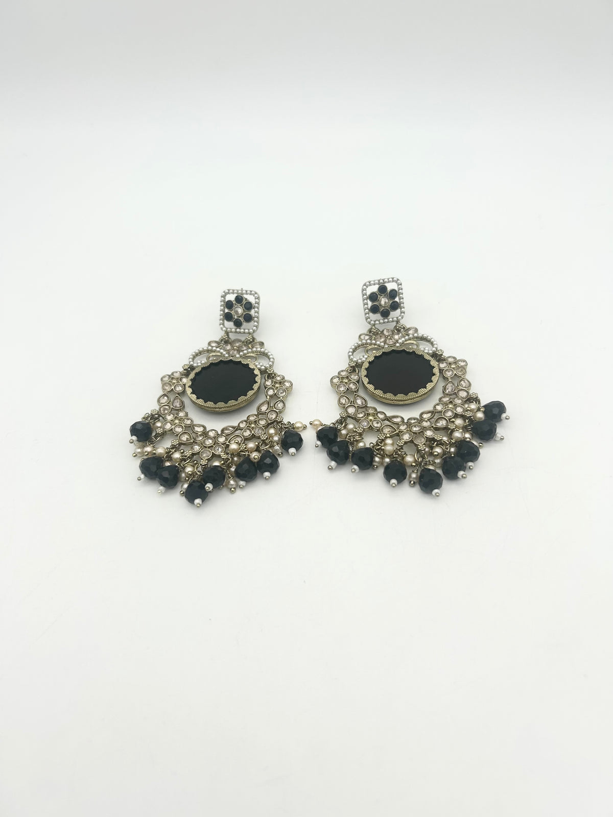 AM022 Gold and Black Earrings polki