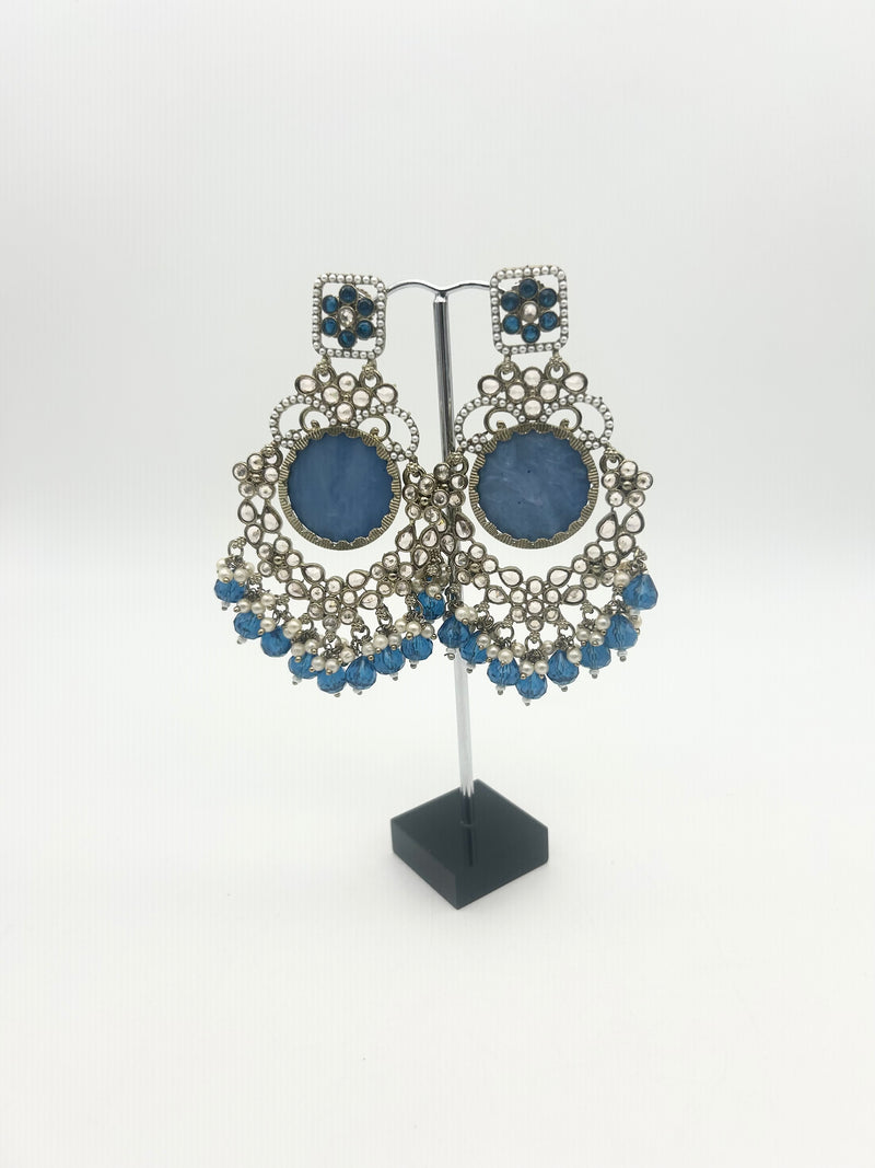 AM022 Gold and Blue Earring polki