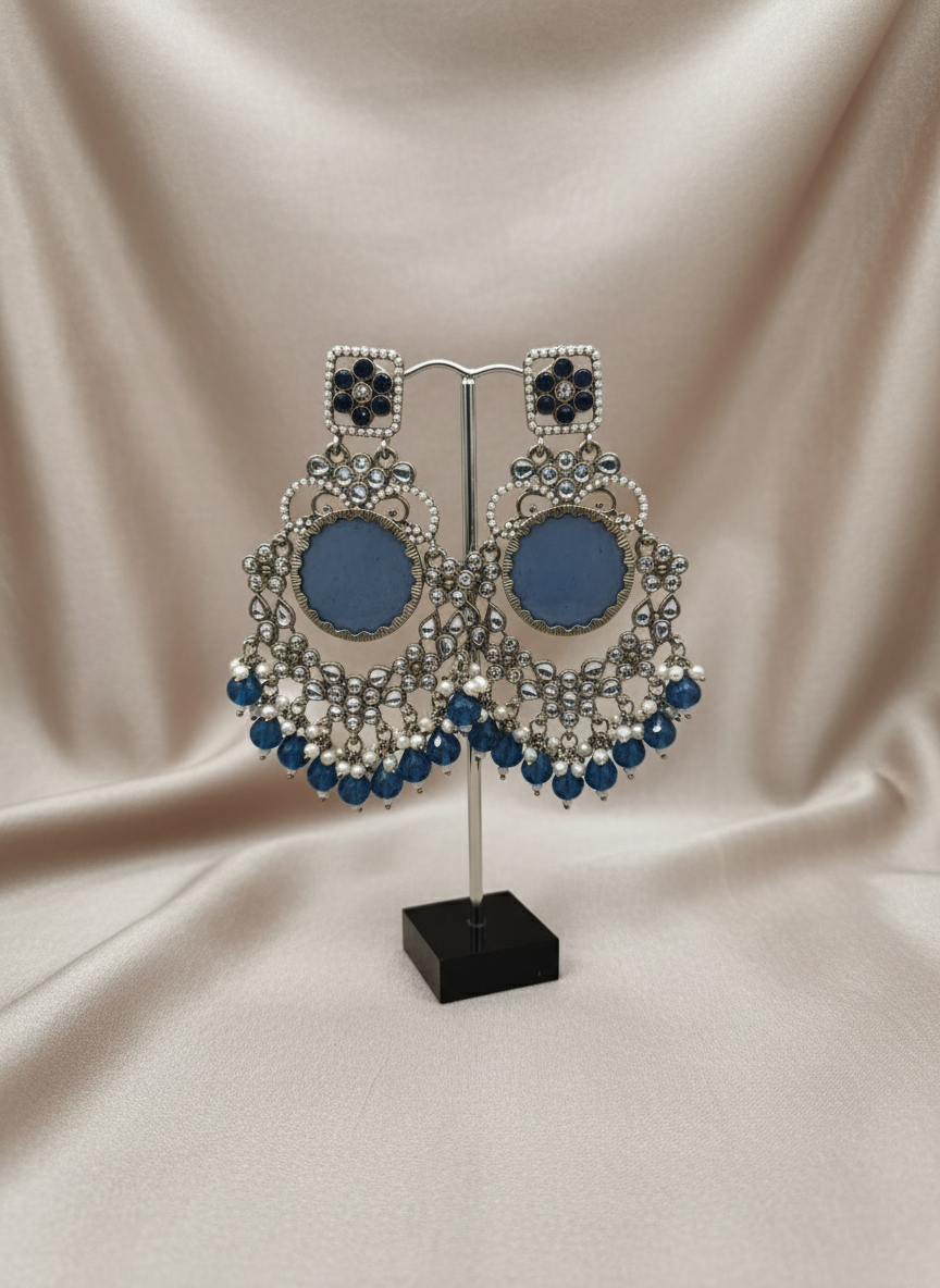 AM022 Gold and Blue Earring polki