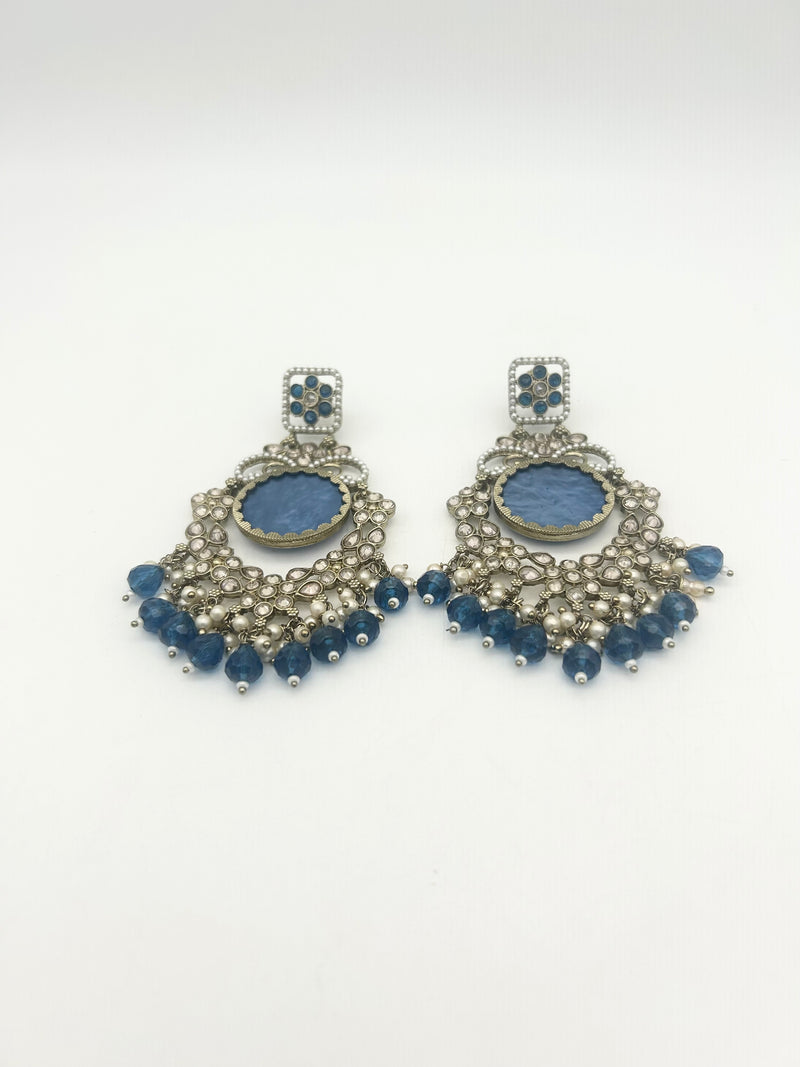 AM022 Gold and Blue Earring polki