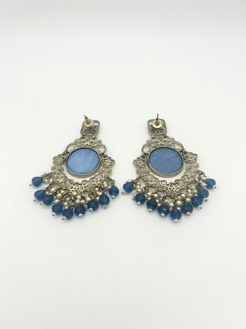 AM022 Gold and Blue Earring polki