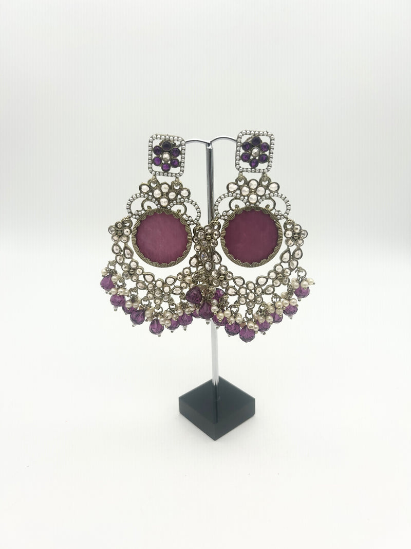 AM022 Gold and Purple Earrings polki