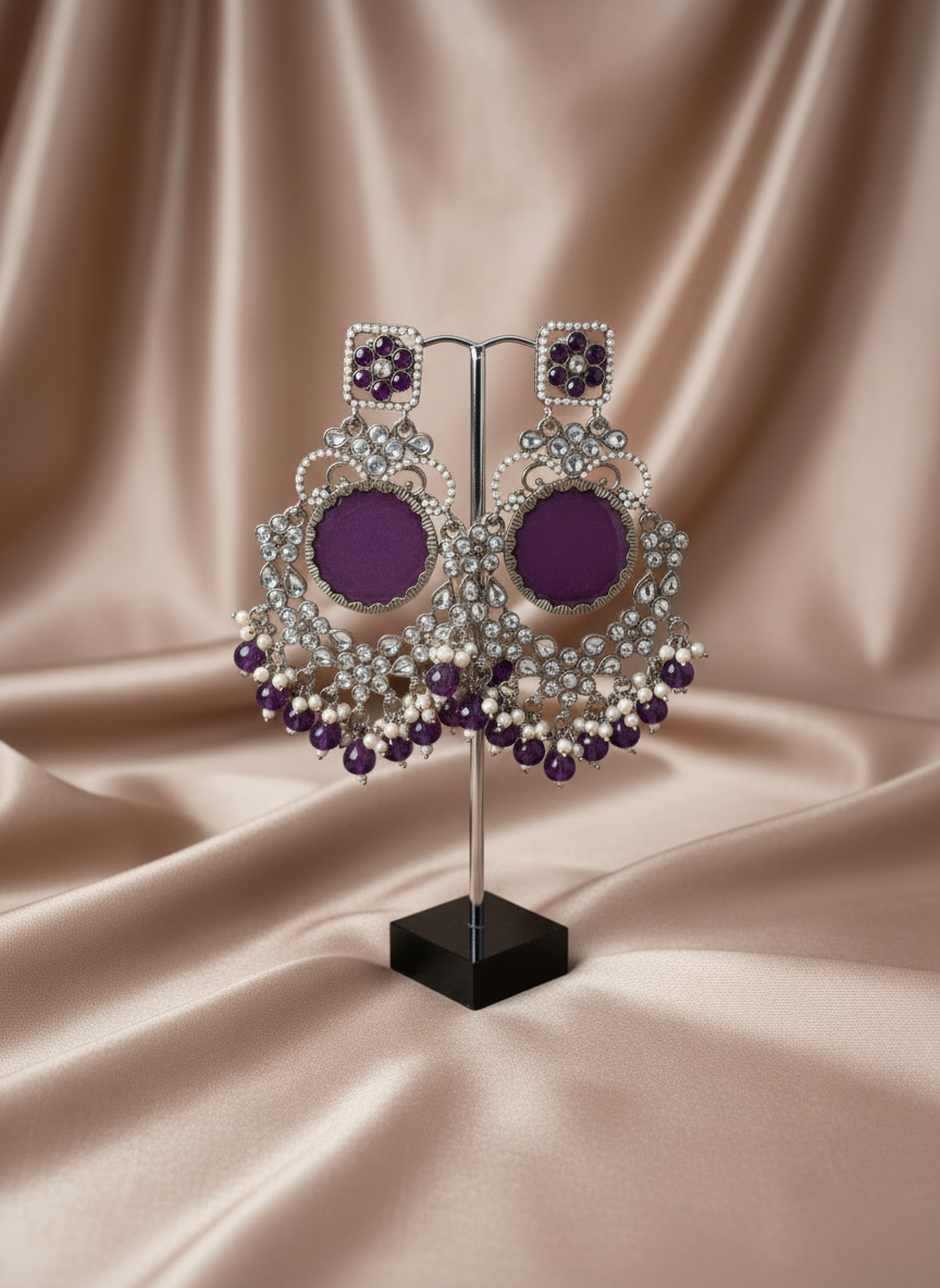 AM022 Gold and Purple Earrings polki