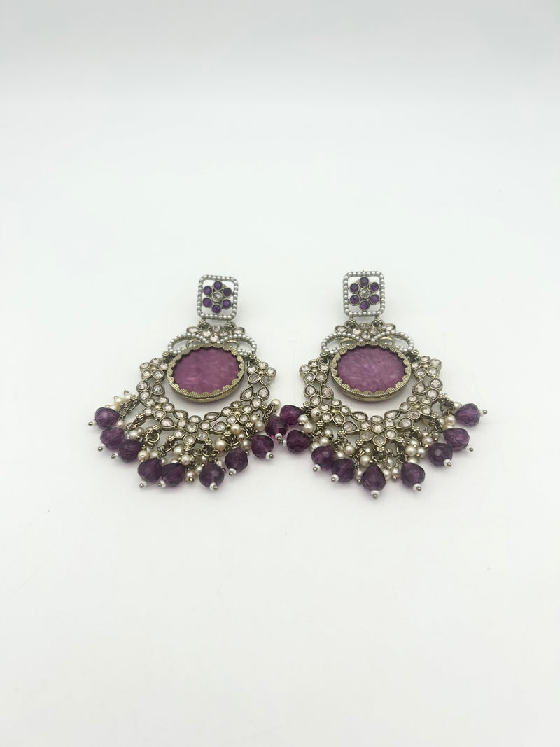 AM022 Gold and Purple Earrings polki