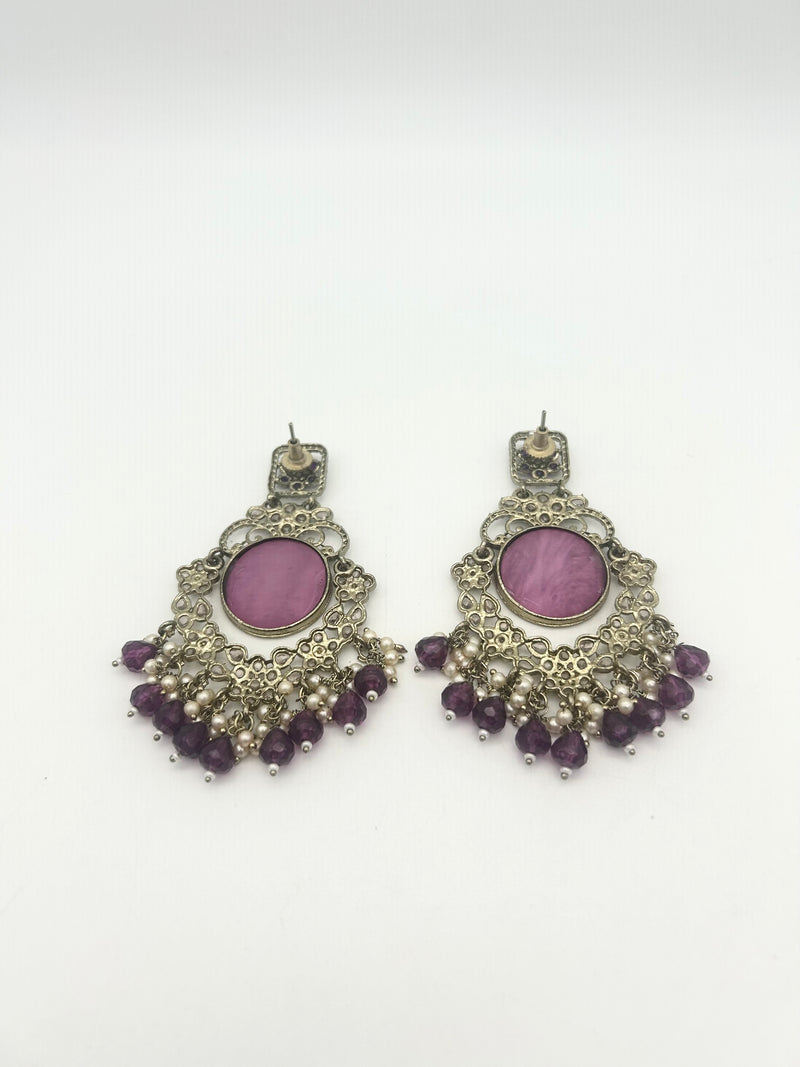 AM022 Gold and Purple Earrings polki