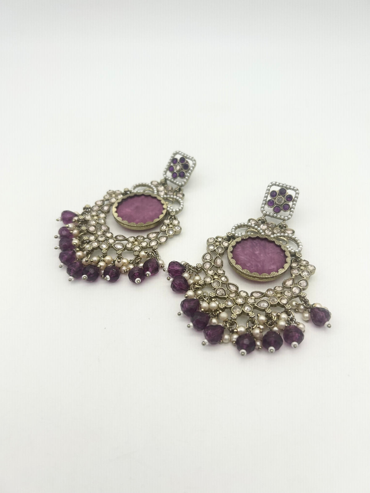 AM022 Gold and Purple Earrings polki