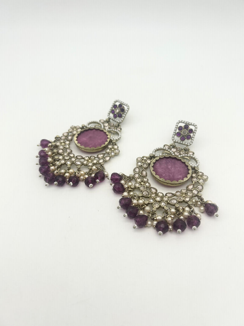 AM022 Gold and Purple Earrings polki