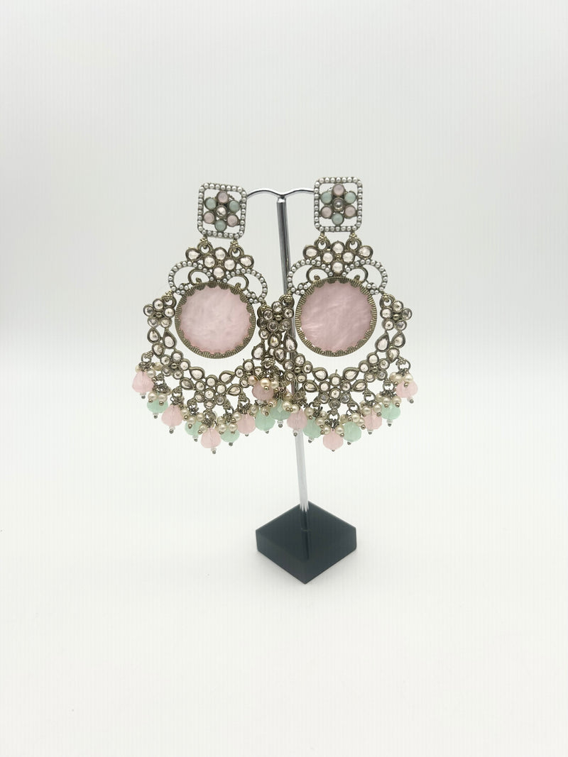 AM022 Gold Pink and Mint earrings polki