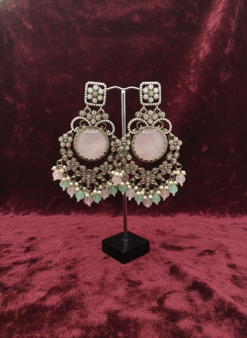 AM022 Gold Pink and Mint earrings polki