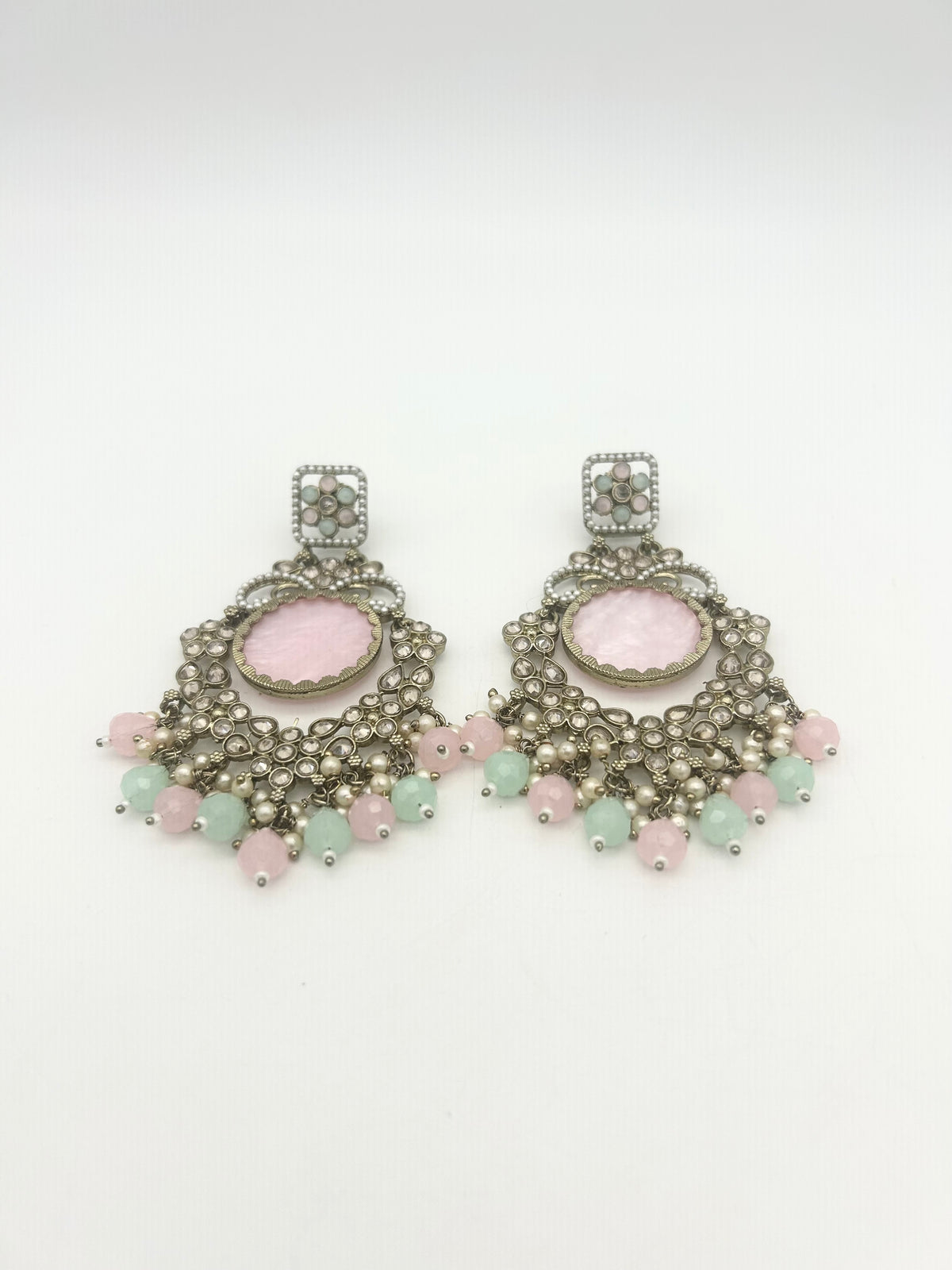 AM022 Gold Pink and Mint earrings polki