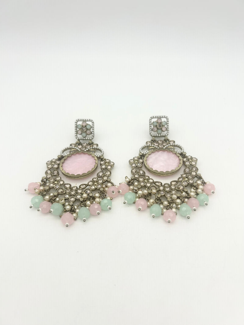 AM022 Gold Pink and Mint earrings polki