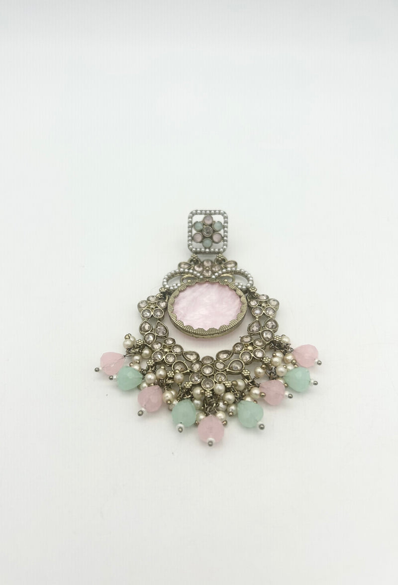 AM022 Gold Pink and Mint earrings polki