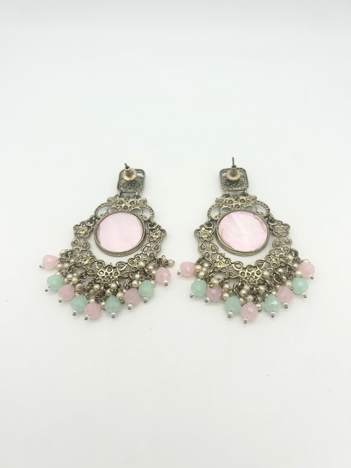 AM022 Gold Pink and Mint earrings polki