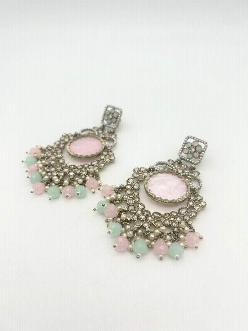 AM022 Gold Pink and Mint earrings polki