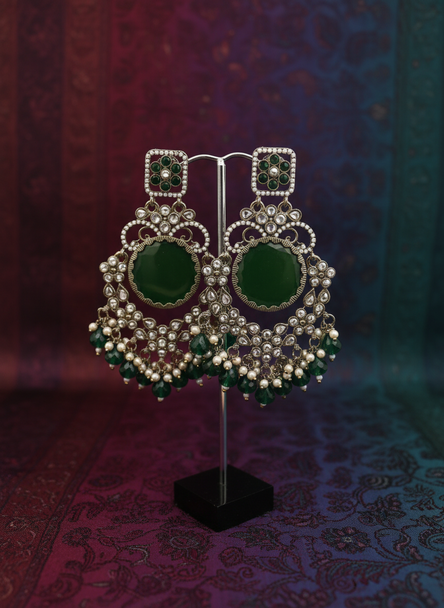 AM022 Gold and Green Earrings polki