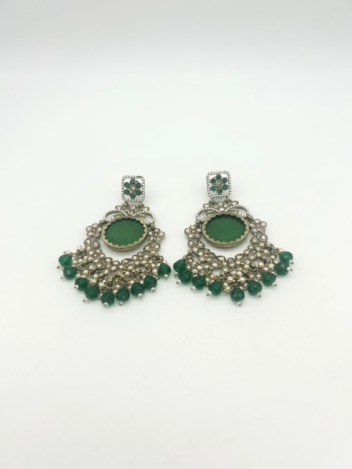 AM022 Gold and Green Earrings polki