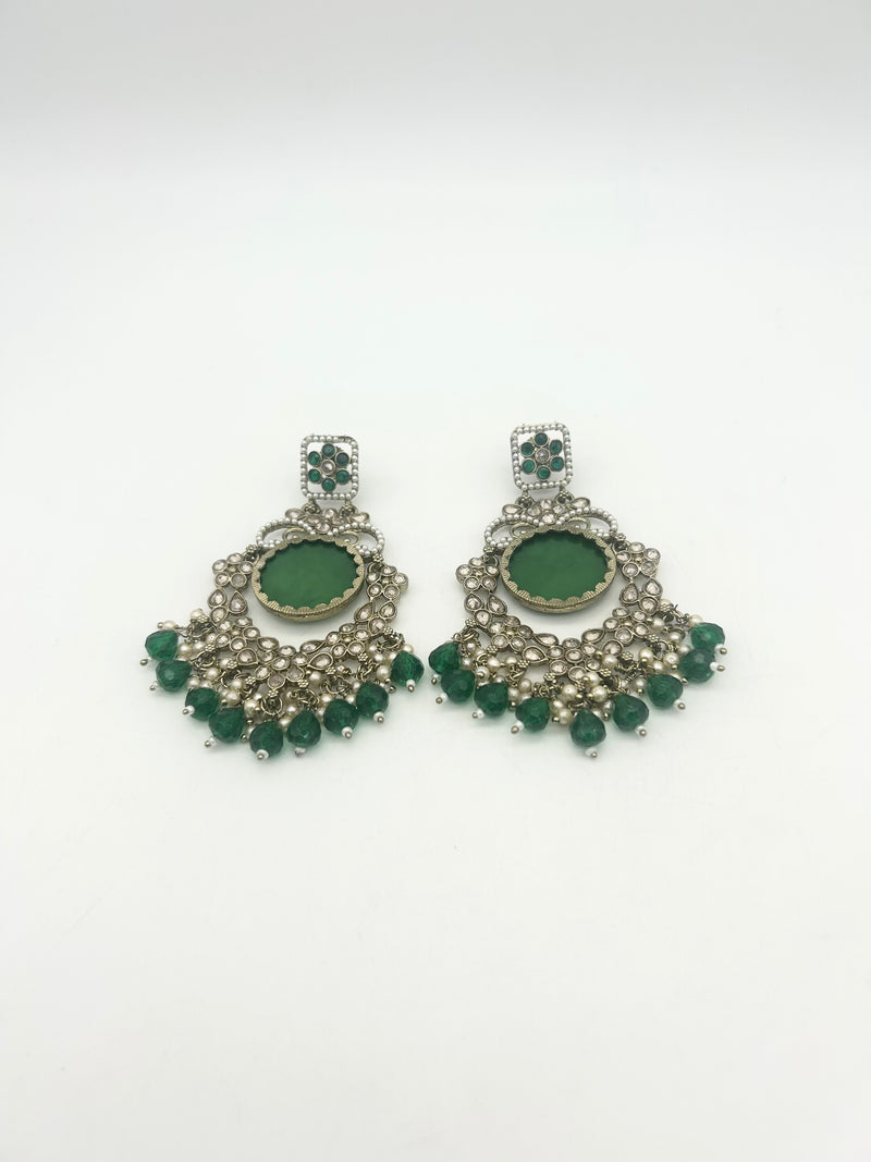 AM022 Gold and Green Earrings polki
