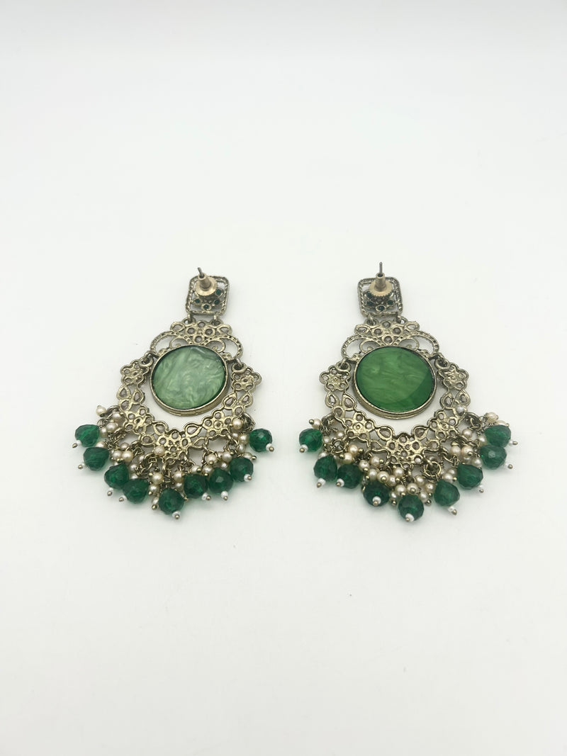 AM022 Gold and Green Earrings polki