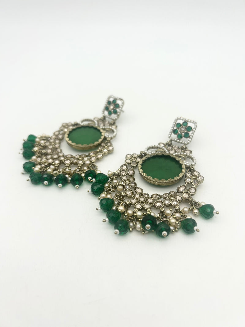 AM022 Gold and Green Earrings polki