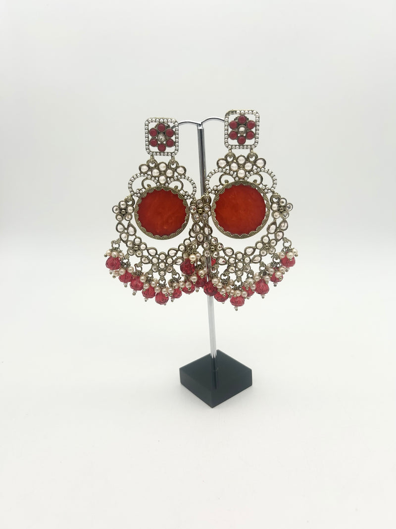 AM022 Gold and Red Earrings polki